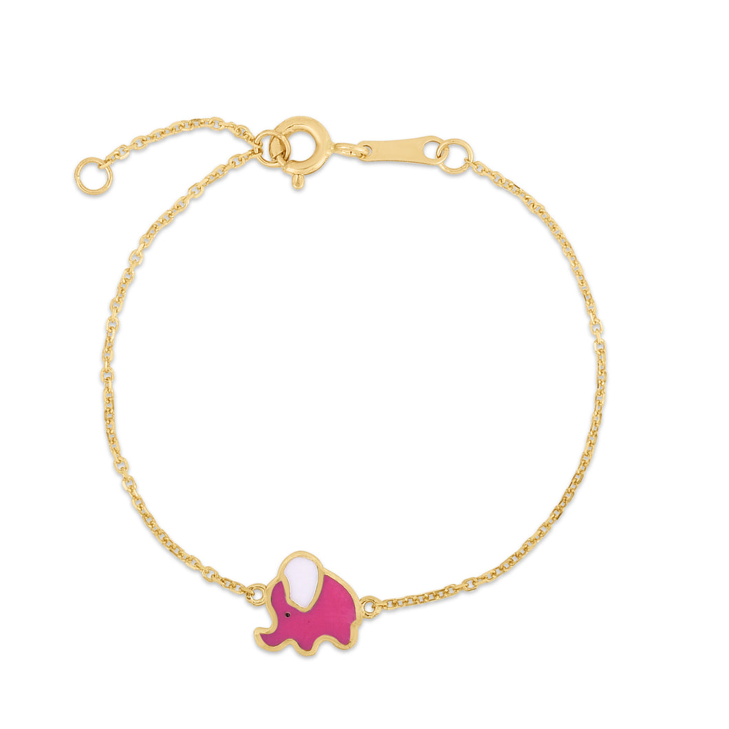 14K Gold Enamel Elephant Bracelet