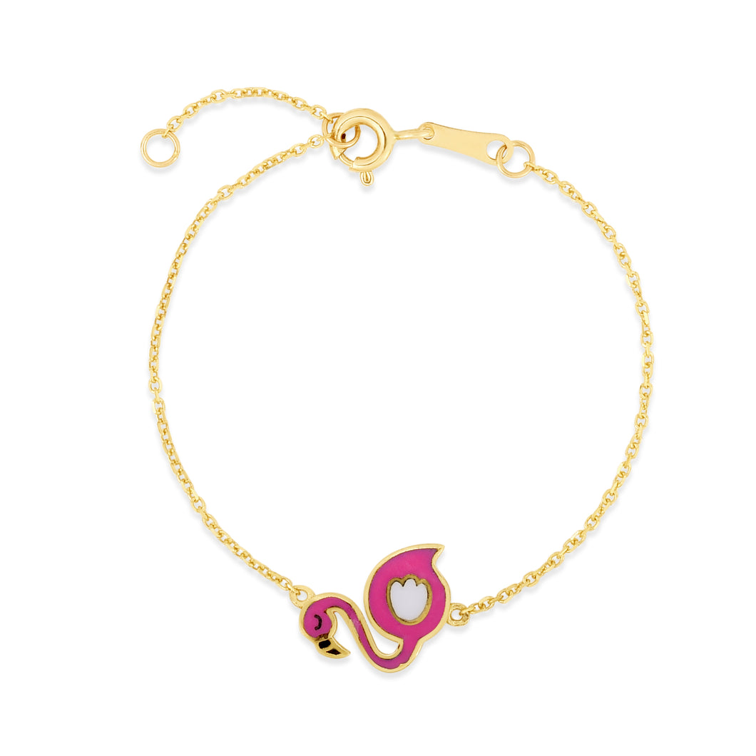 14K Gold Enamel Flamingo Bracelet