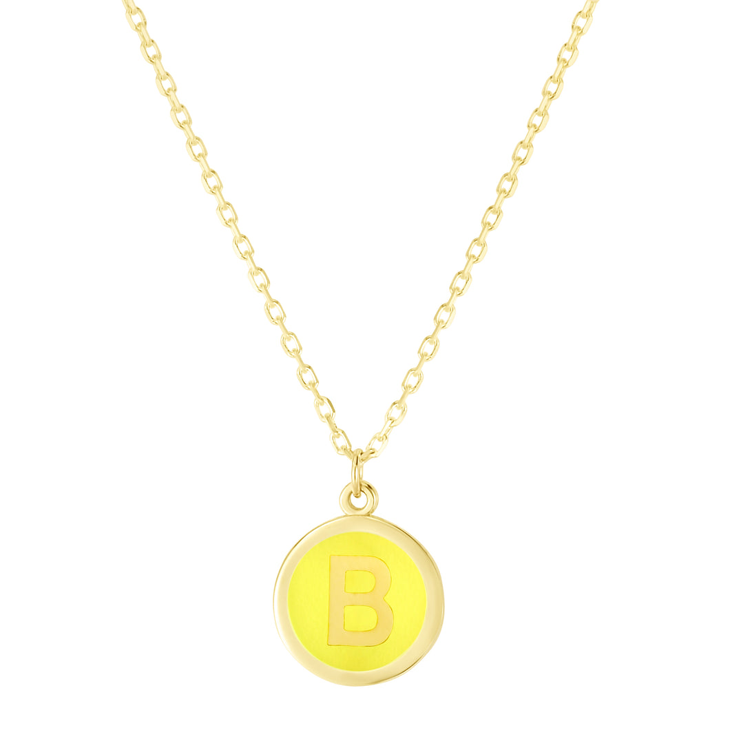 14K Yellow Enamel B Initial Necklace