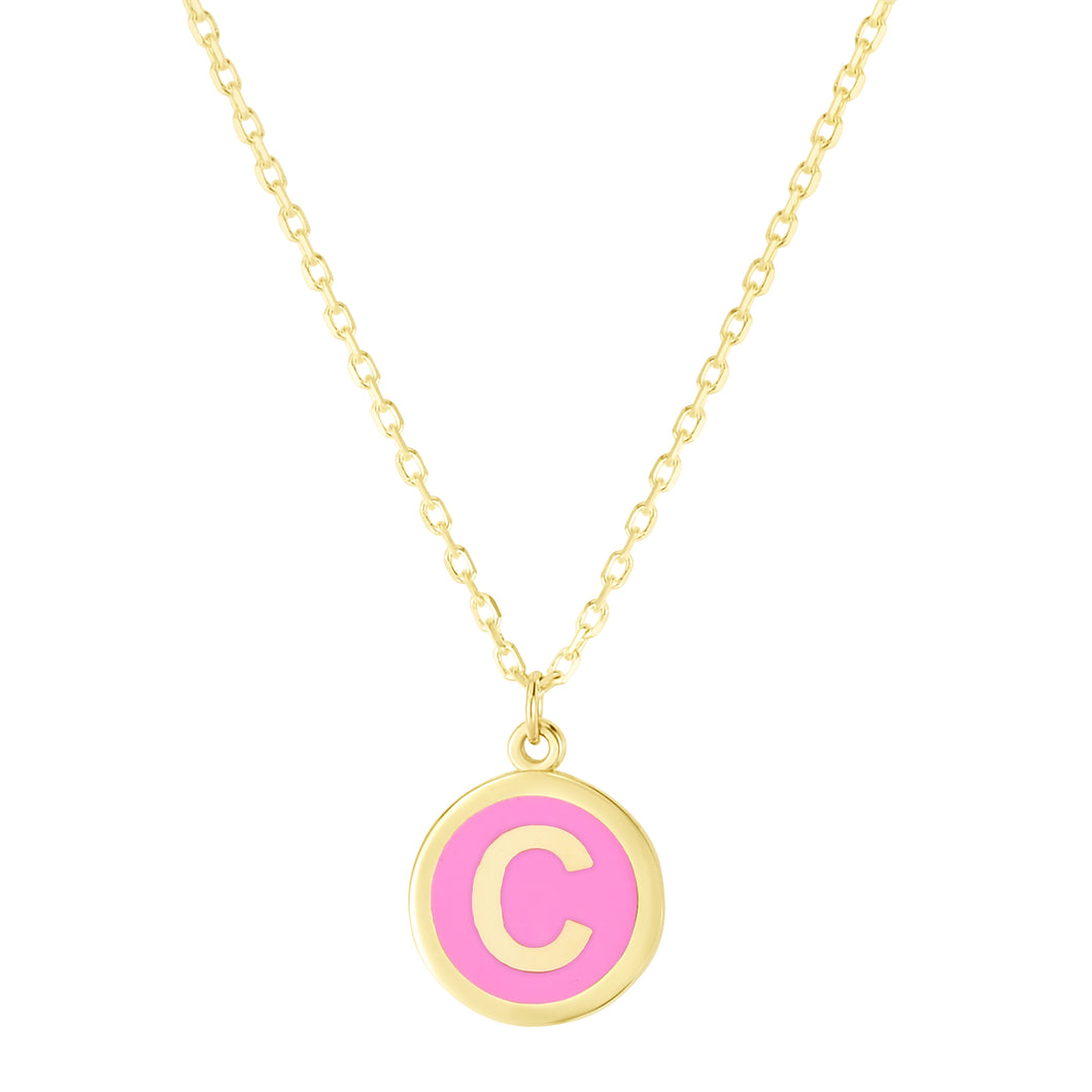 14K Pink Enamel C Initial Necklace