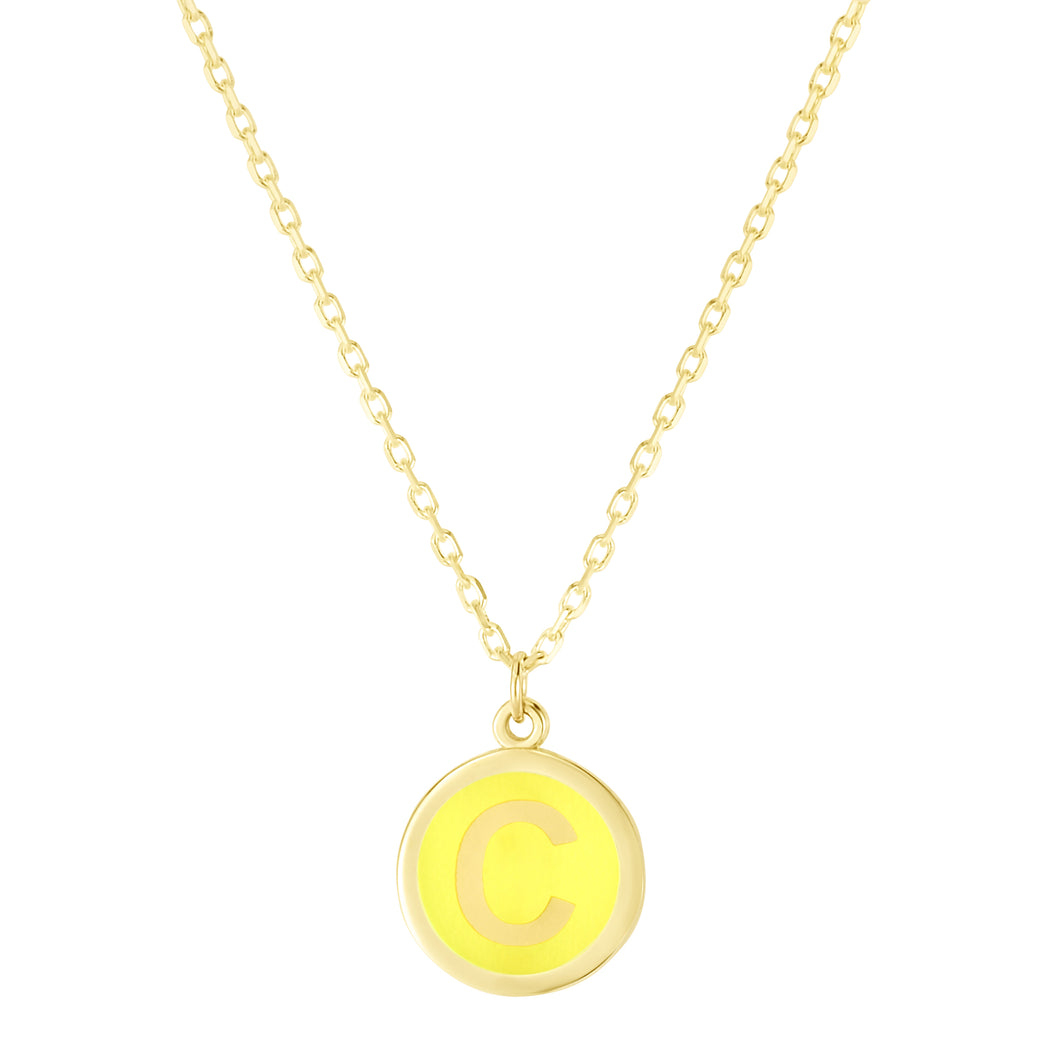 14K Yellow Enamel C Initial Necklace