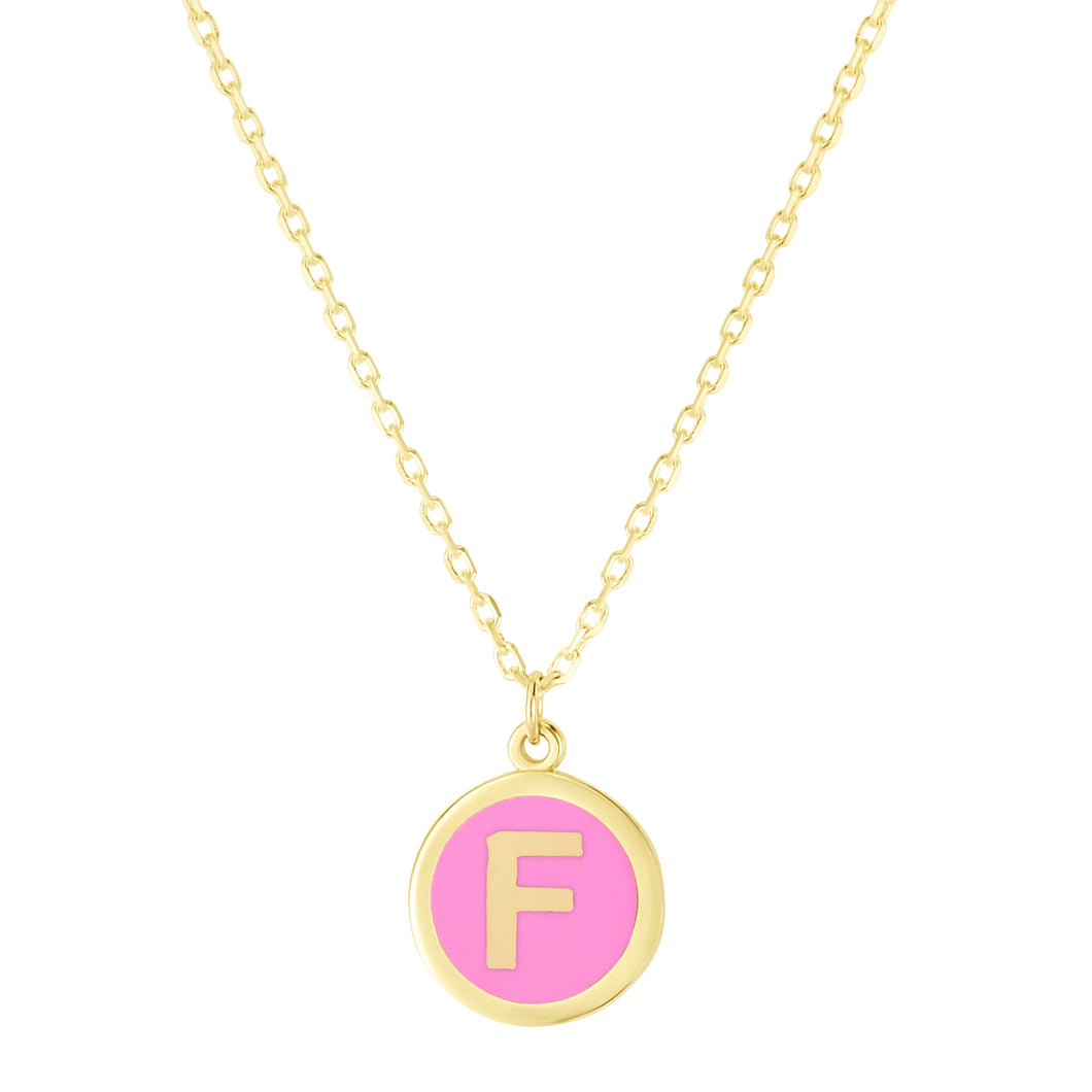 14K Pink Enamel F Initial Necklace