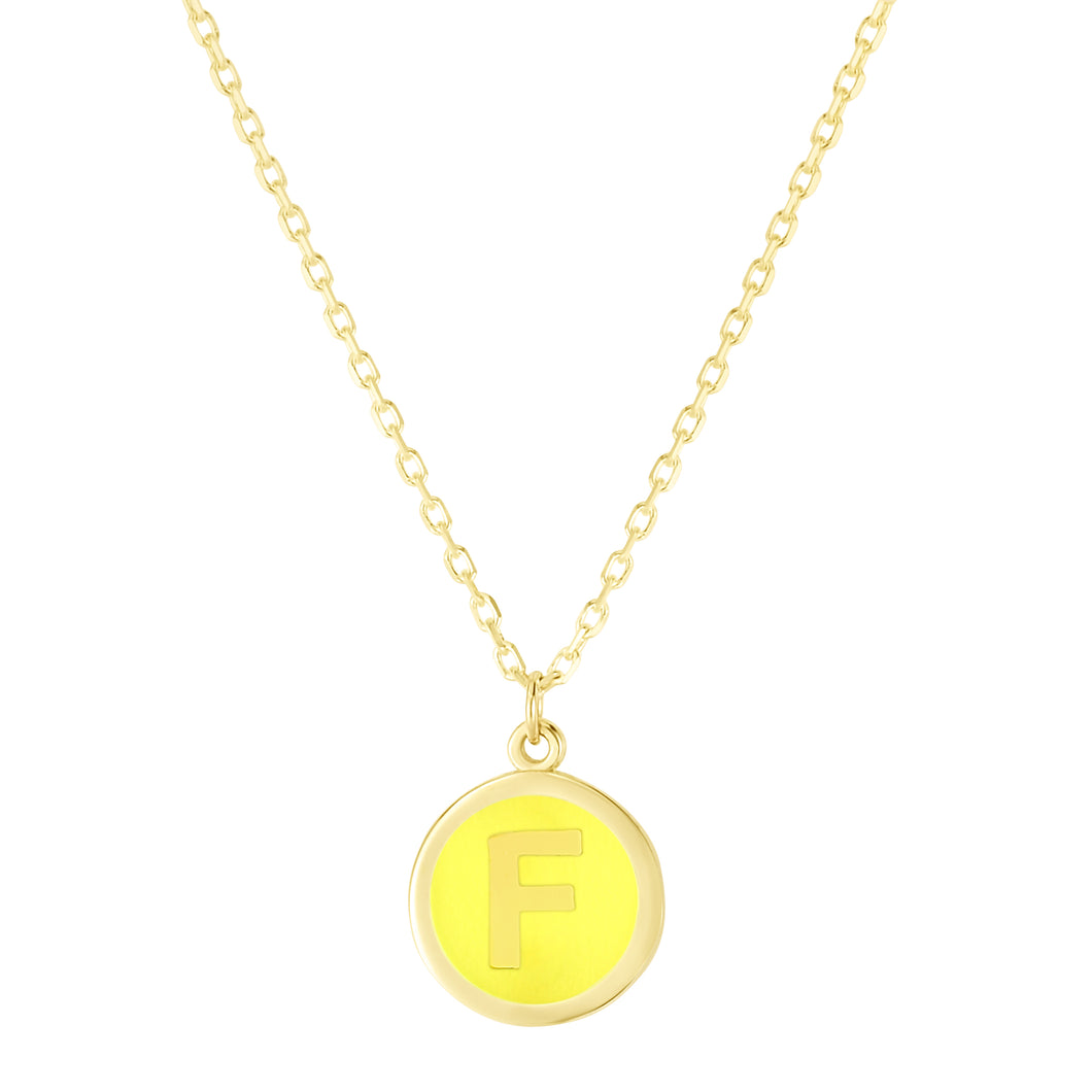 14K Yellow Enamel F Initial Necklace