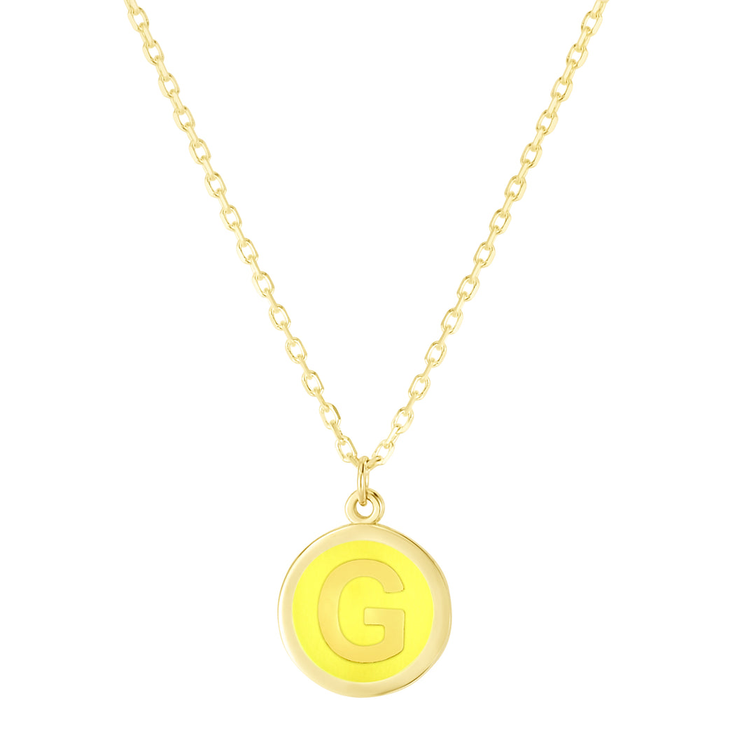 14K Yellow Enamel G Initial Necklace