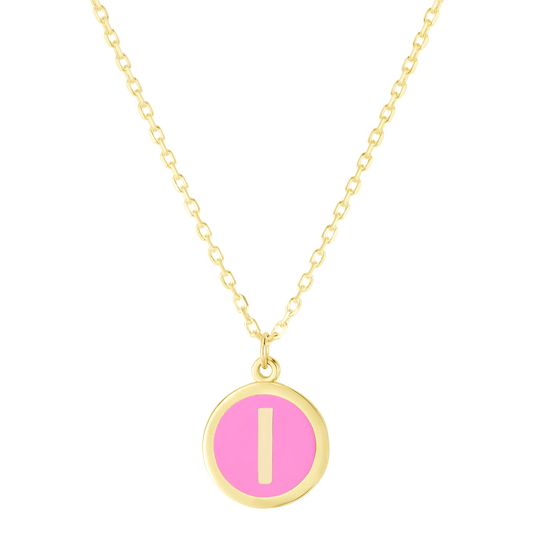 14K Pink Enamel I Initial Necklace