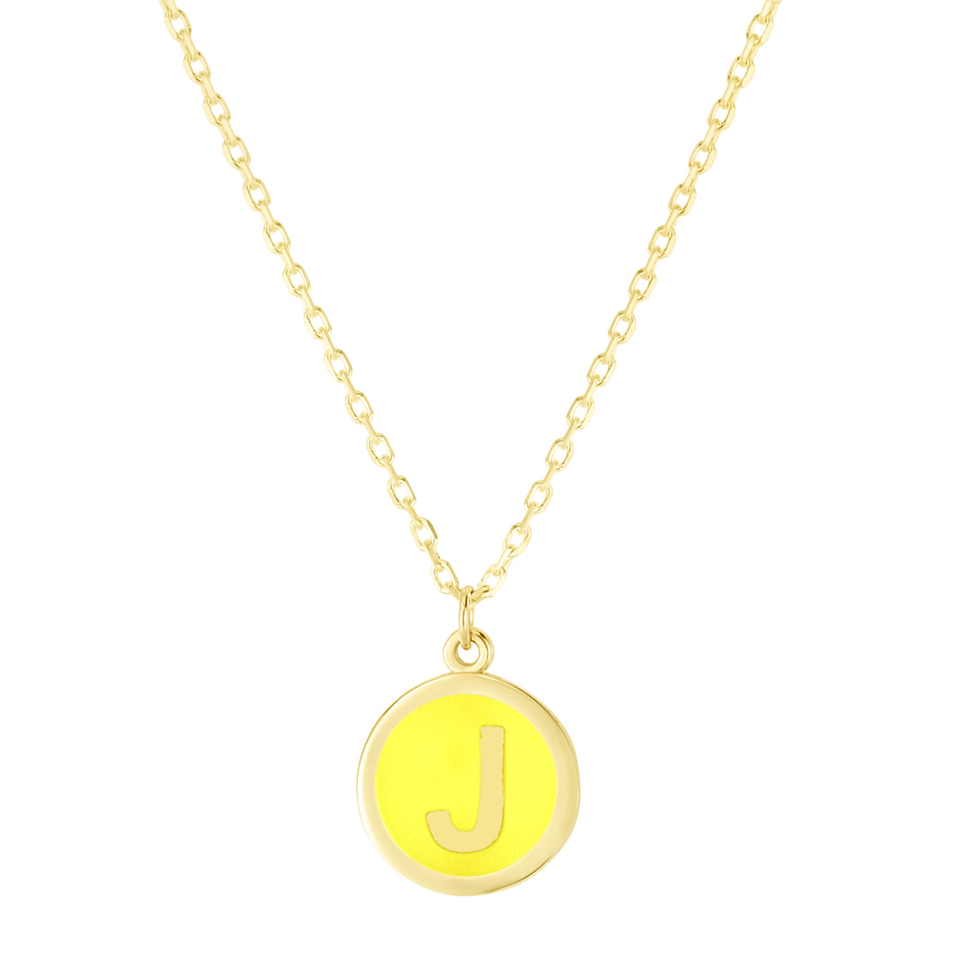 14K Yellow Enamel J Initial Necklace