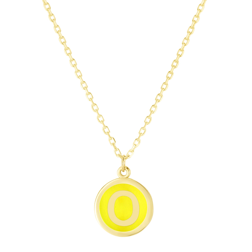 14K Yellow Enamel O Initial Necklace
