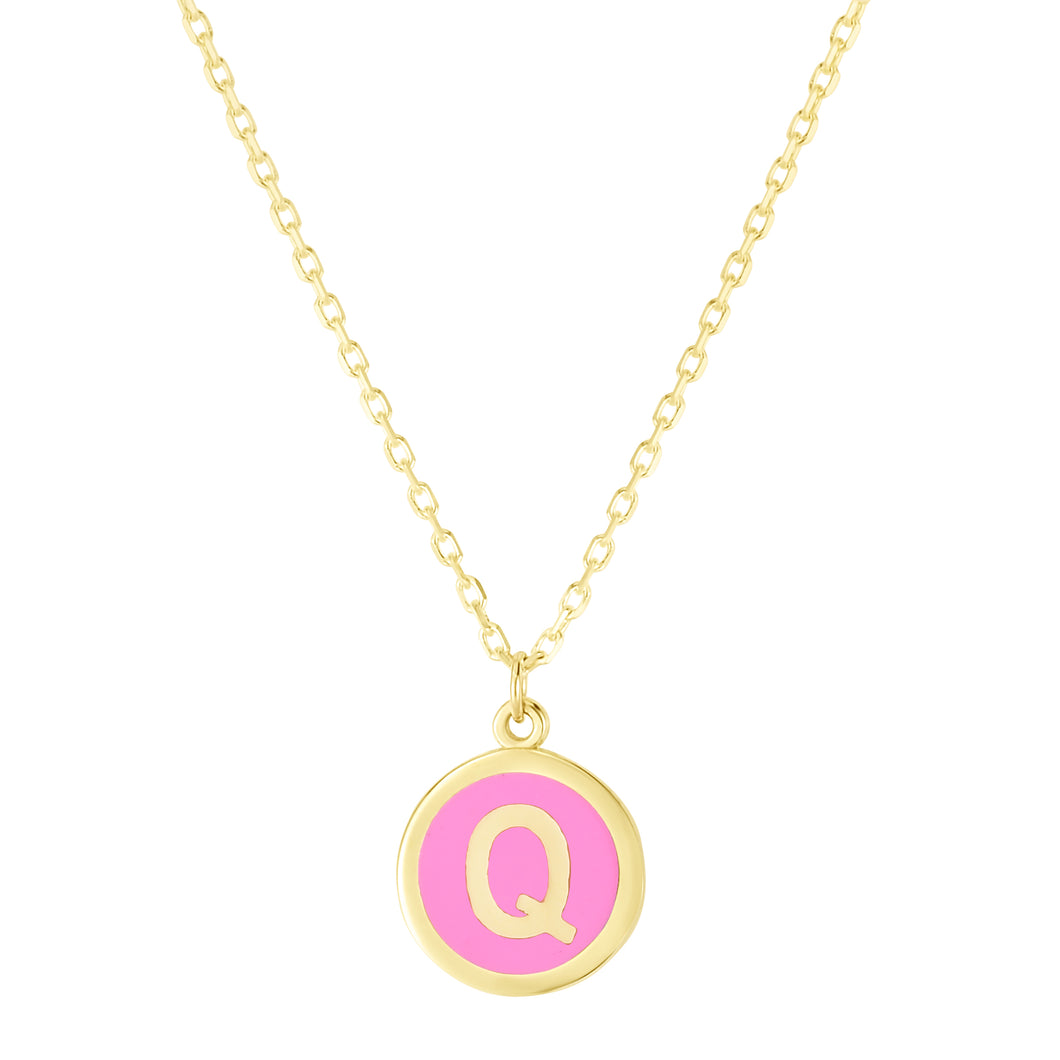 14K Pink Enamel Q Initial Necklace