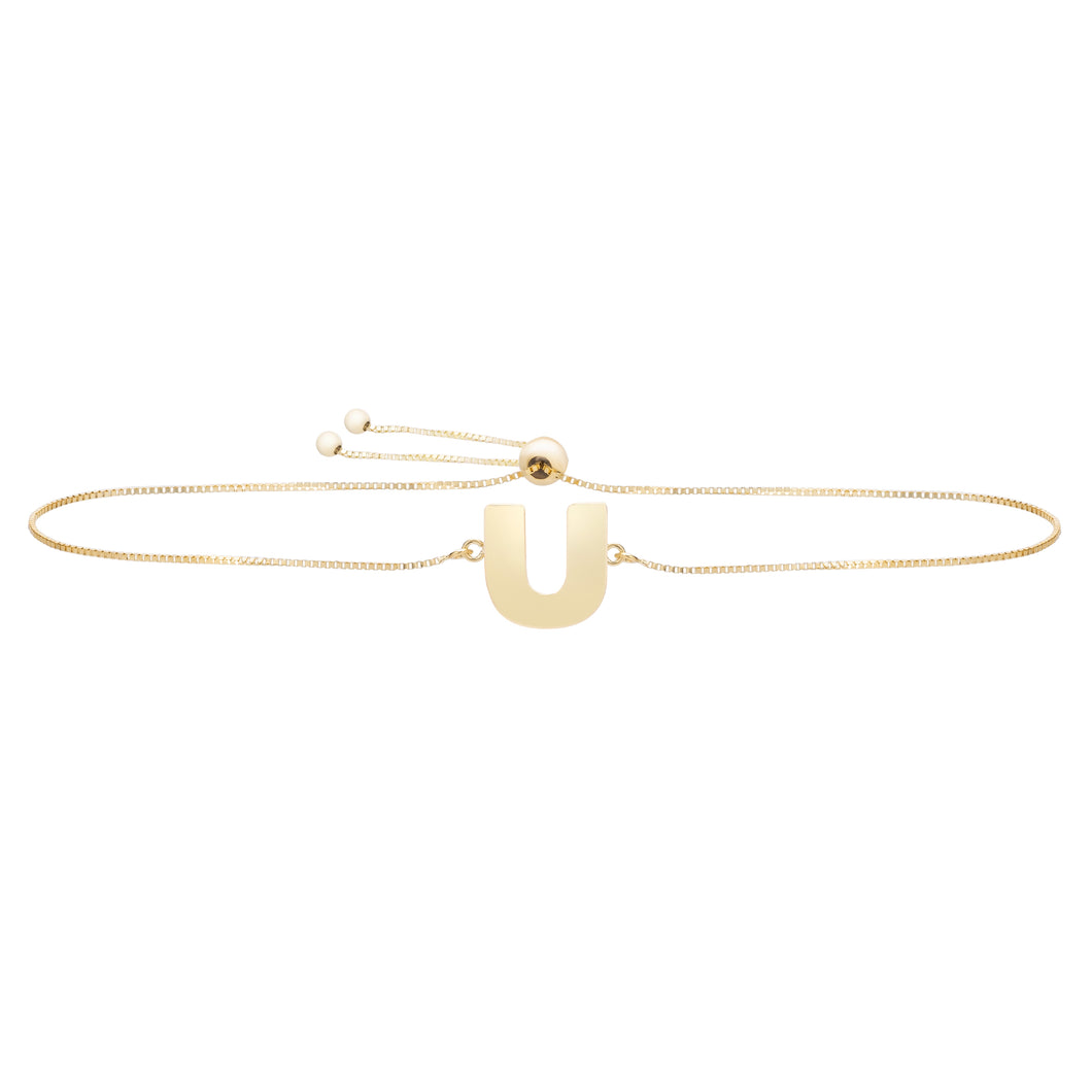 14K Gold Initial U Bolo Bracelet