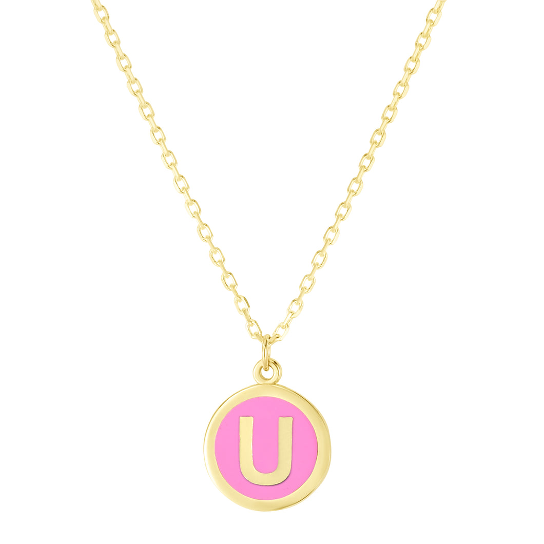 14K Pink Enamel U Initial Necklace