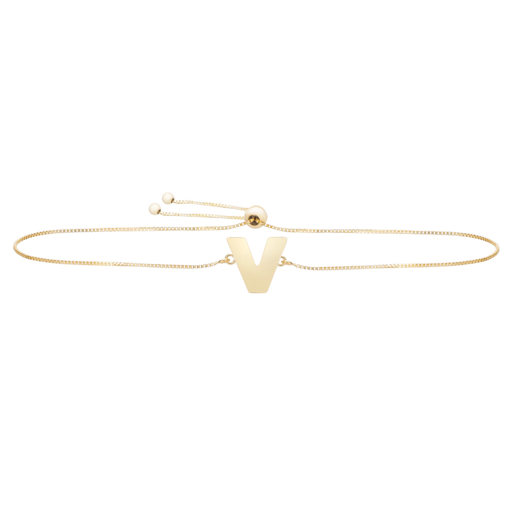 14K Gold Initial V Bolo Bracelet