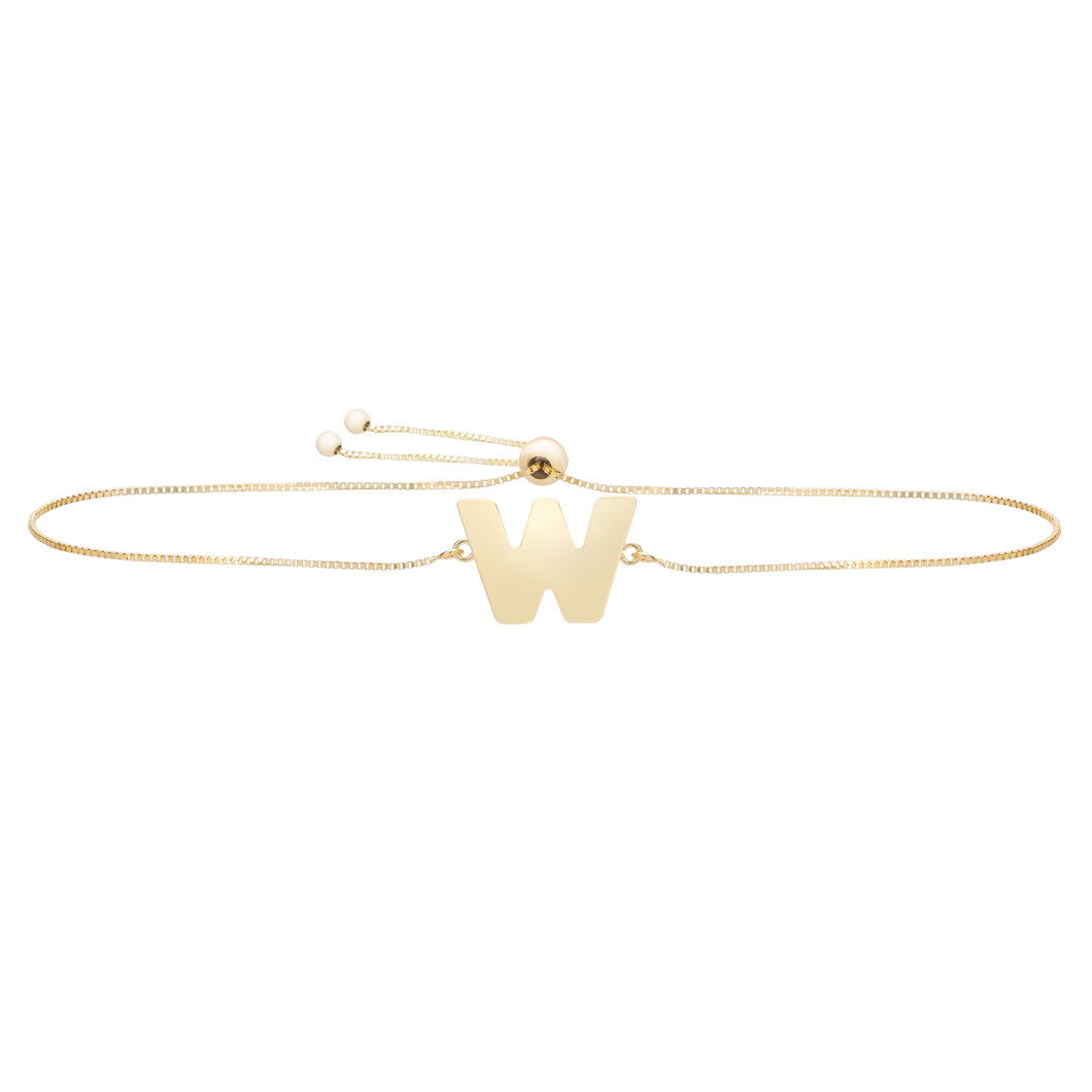 14K Gold Initial W Bolo Bracelet