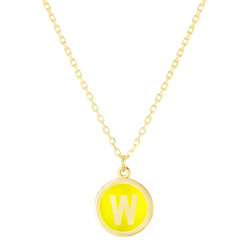 14K Yellow Enamel W Initial Necklace
