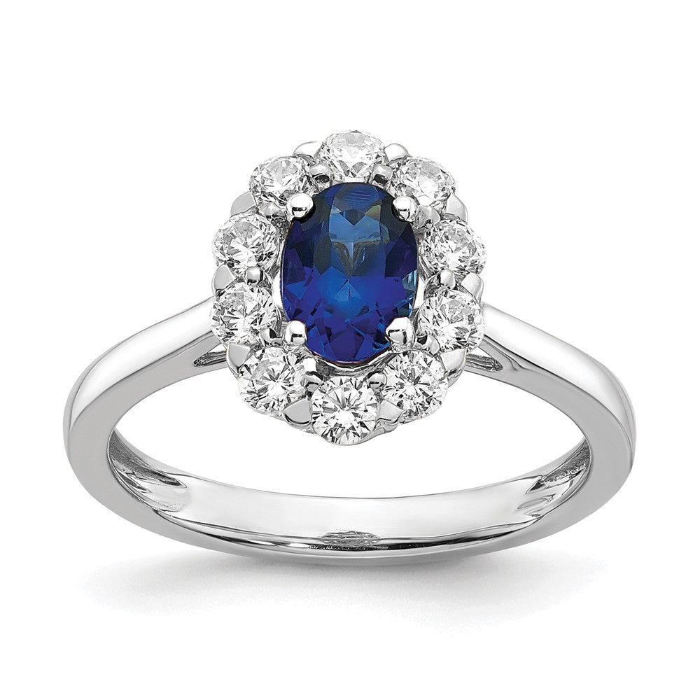14K White Gold Lab Grown Diamond & Cr. Oval Blue Sapphire Fashion Ring