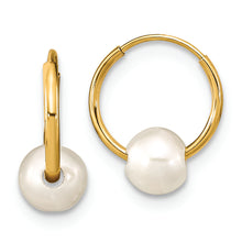 Load image into Gallery viewer, 14K Madi K 5-6mm Round White FWC Pearl Hoop Earrings
