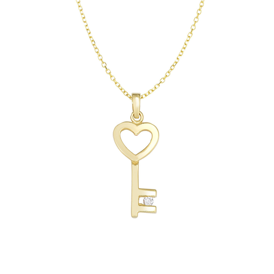 14K Gold .03ct Diamond Key Necklace