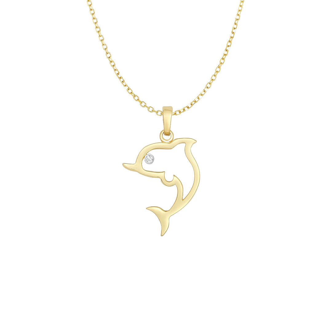 14K Gold .01ct Diamond Dolphin Necklace