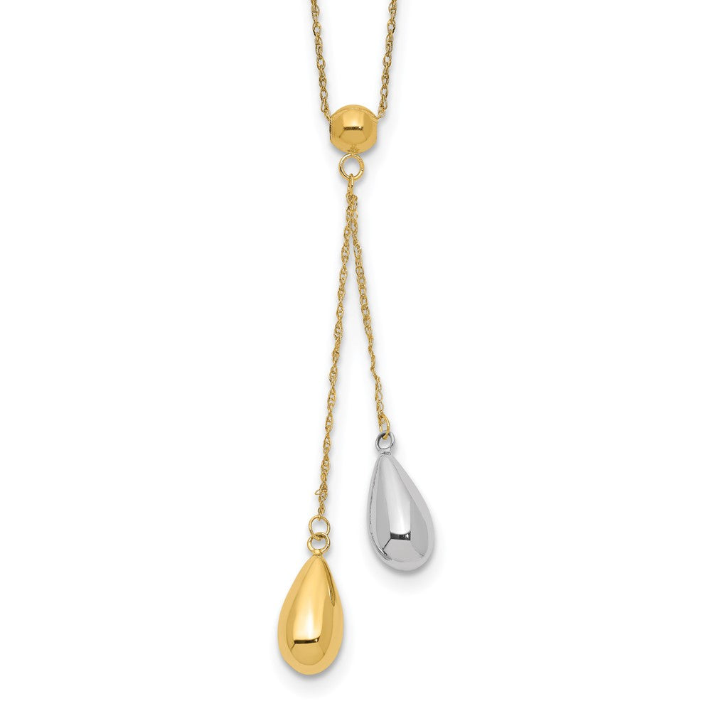 14k Yellow and White Gold Teardrop Puff Lariat Necklace