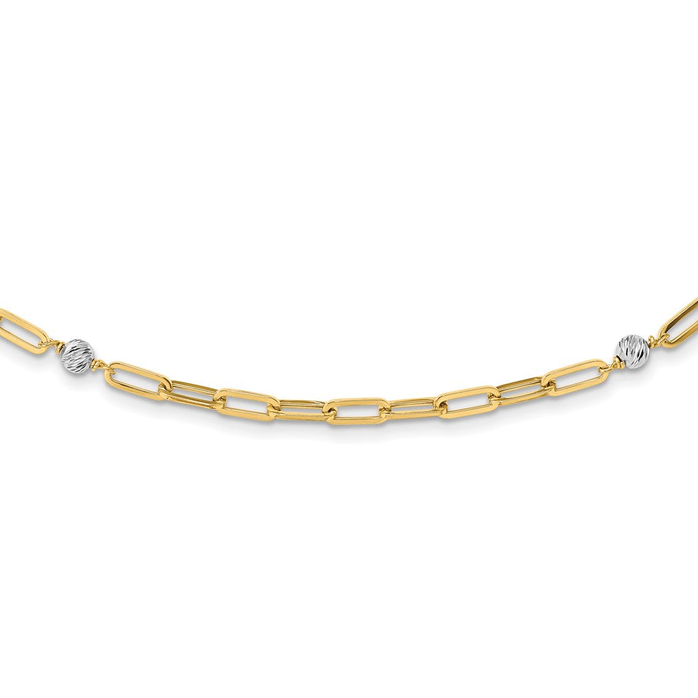14K Two-tone Polished D/C Beads & Fancy Link Necklace