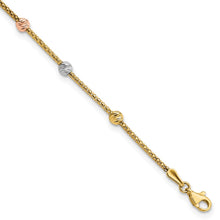 Load image into Gallery viewer, 14k Tri-color Diamond-cut 7-Station Bead and Chain Bracelet
