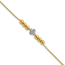 Load image into Gallery viewer, 14K Two-tone Polished Beads &amp; CZ w/.75 in ext. Bracelet
