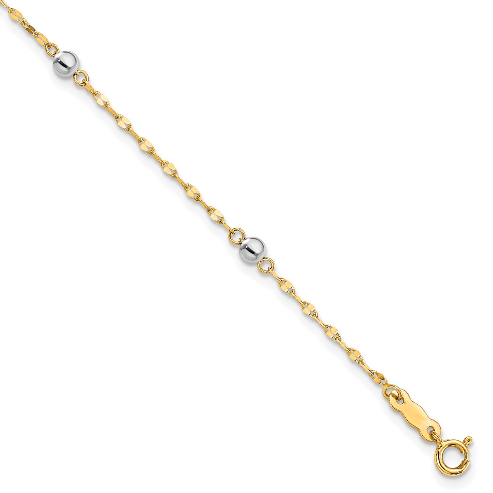 14K Two Tone Polished Bead Bracelet