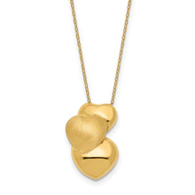 Load image into Gallery viewer, 14k Polished and Satin 3 Puffed Hollow Hearts Necklace
