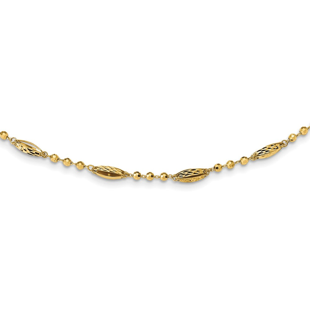 14K Polished D/C and Textured Fancy Beaded 17in Necklace