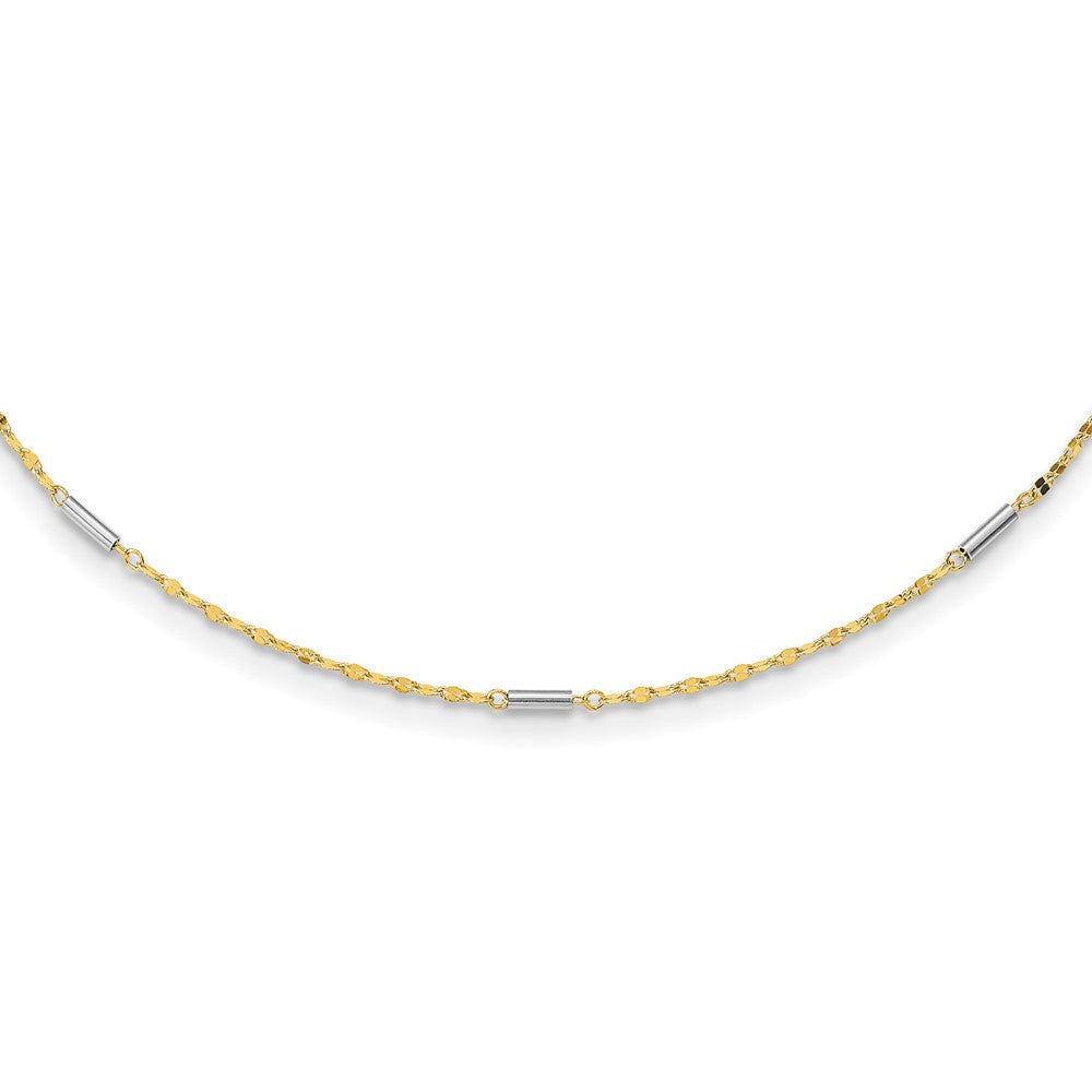 14K Two-tone Diamond-cut Mini Bar Links Fancy Necklace