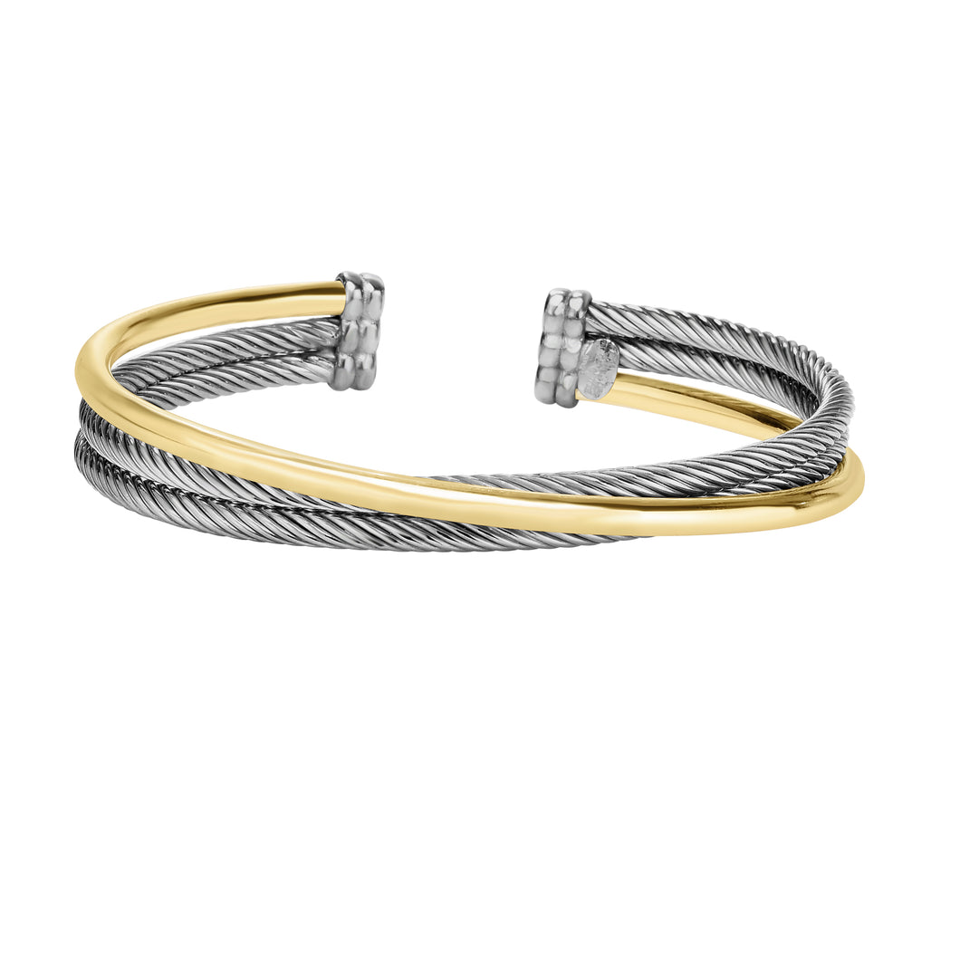 Sterling Silver & 18K Gold Italian Cable Triple Row Abbraccio Cuff