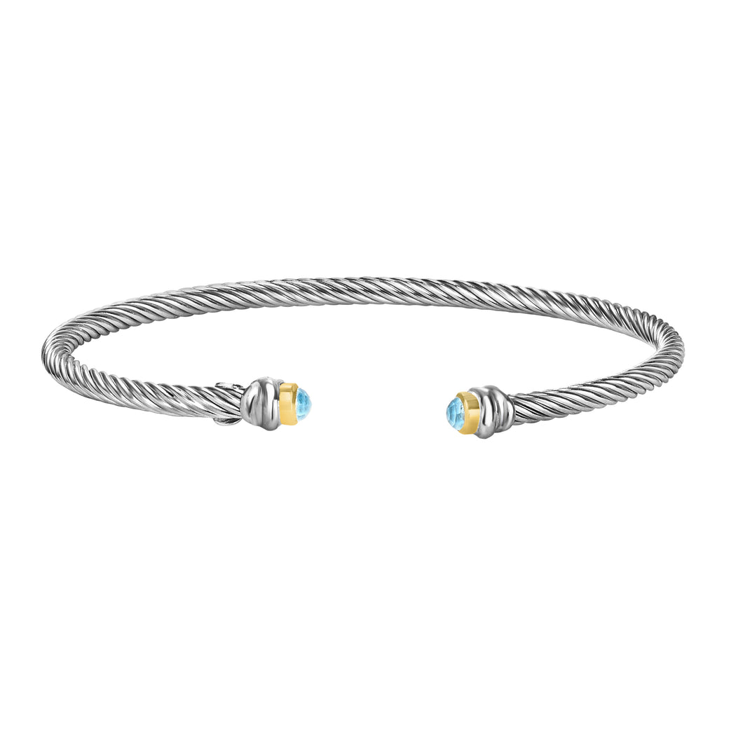 Sterling Silver & 18K Gold Italian Cable Stackable Skinny Cuff Bangle