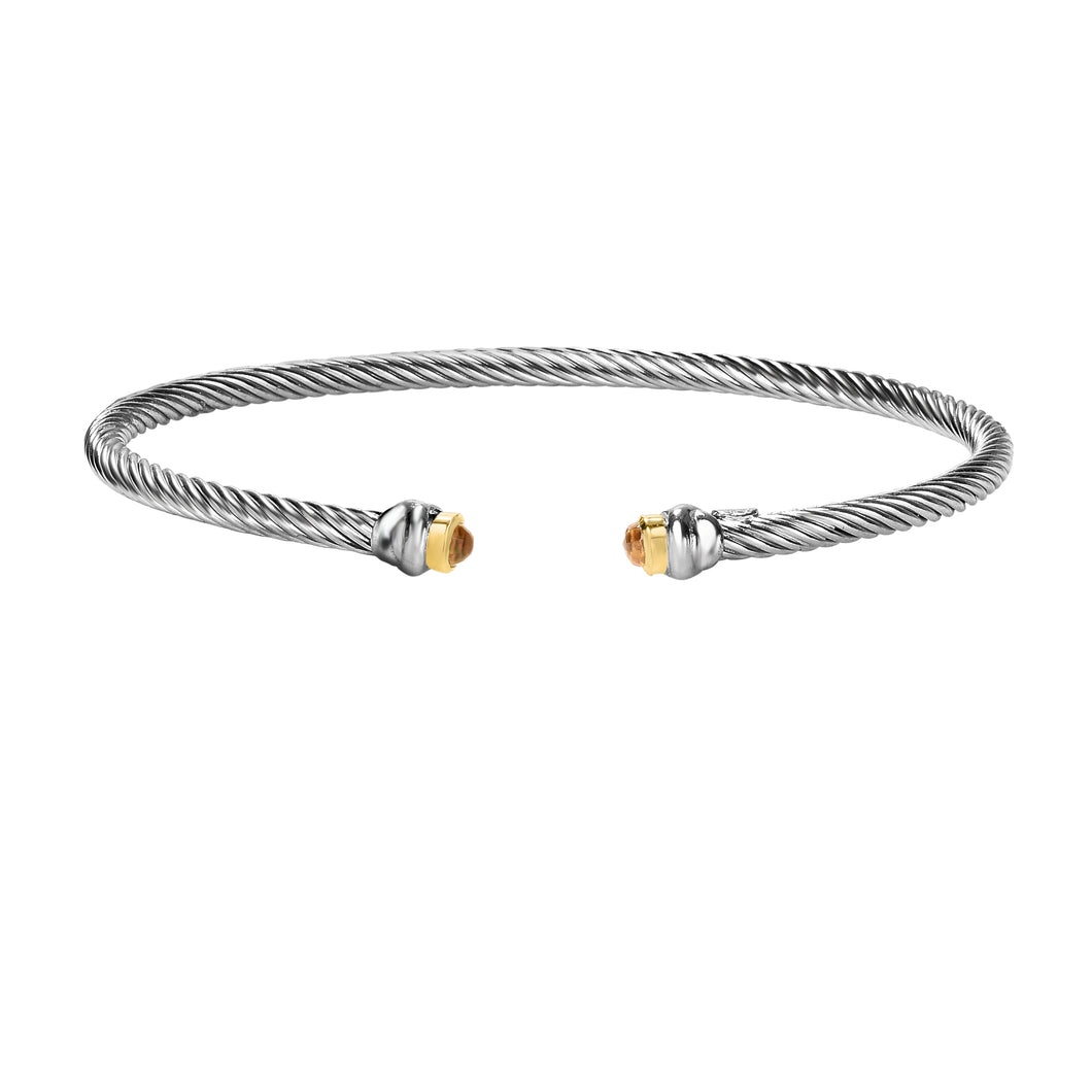Sterling Silver & 18K Gold Italian Cable Stackable Skinny Cuff Bangle