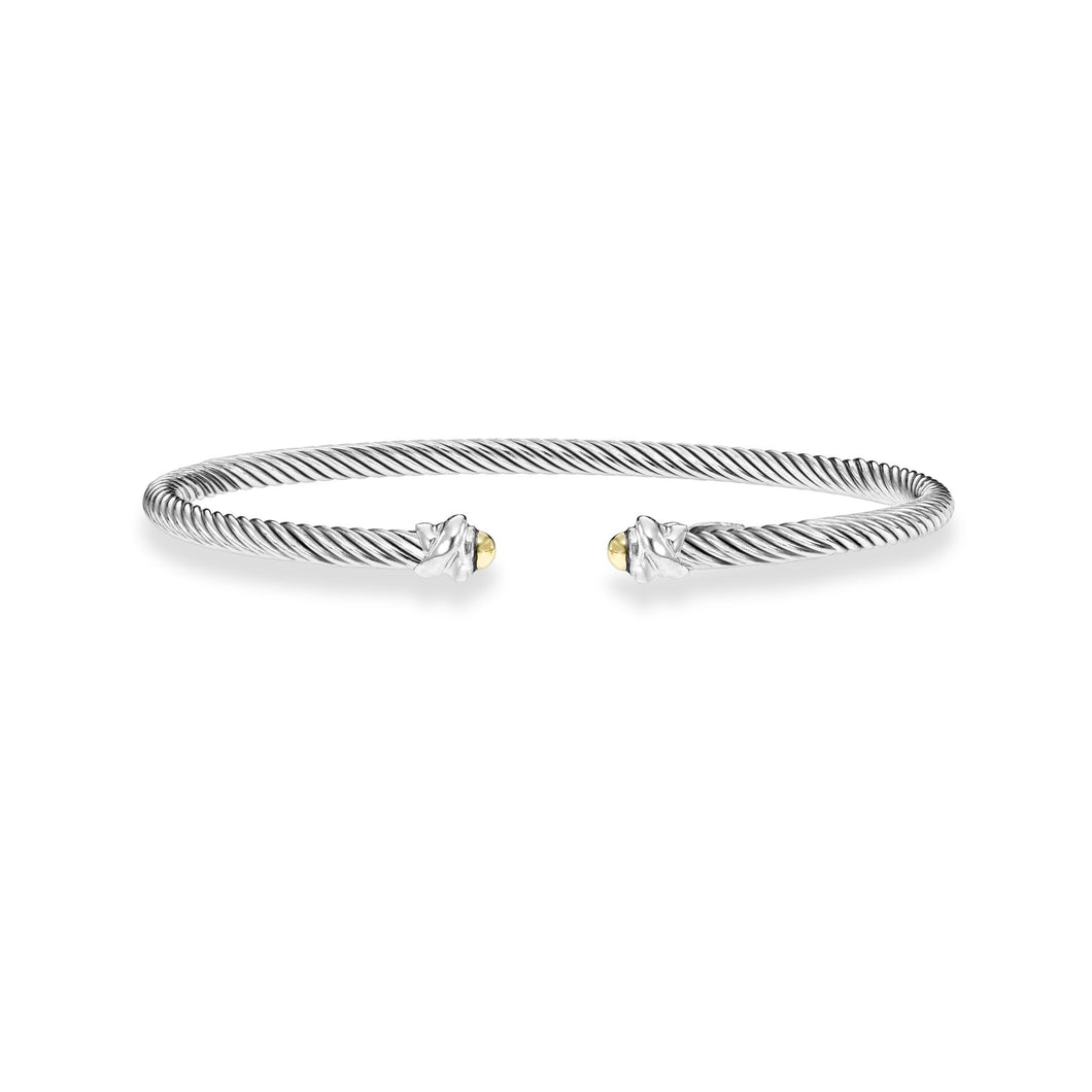 Sterling Silver & 18K Gold Italian Cable Classic Cuff Bangle