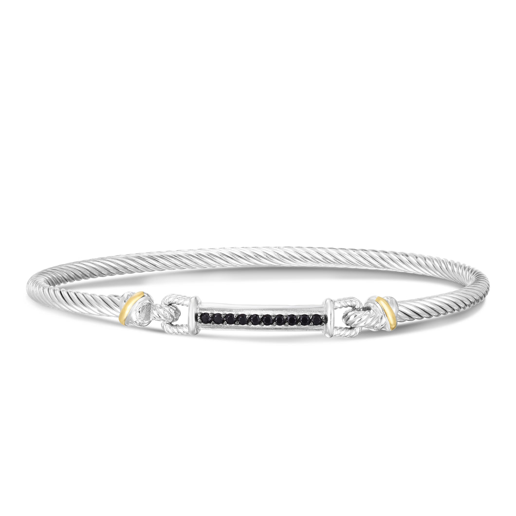 Silver & 18K Black Spinel Bar Bangle