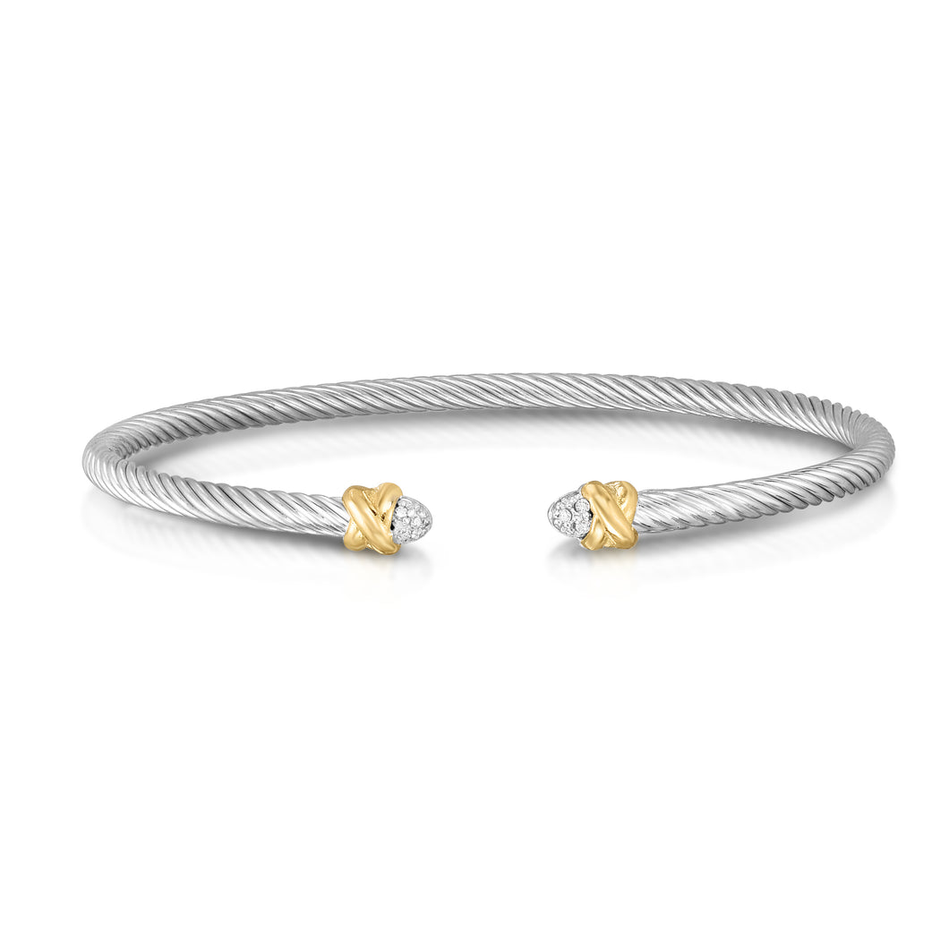 Abbraccio 3mm Diamond Bangle in Sterling Silver & 18K Gold