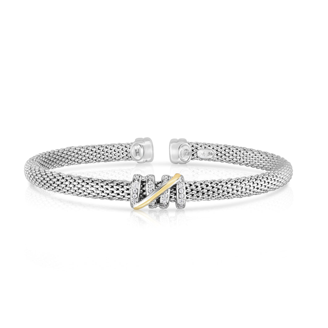 Small Diamond Tally Cuff Bracelet in Sterling Silver & 18K