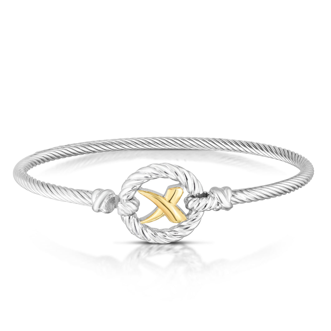 Sterling Silver & 18K Gold Italian Cable 'X' Bangle