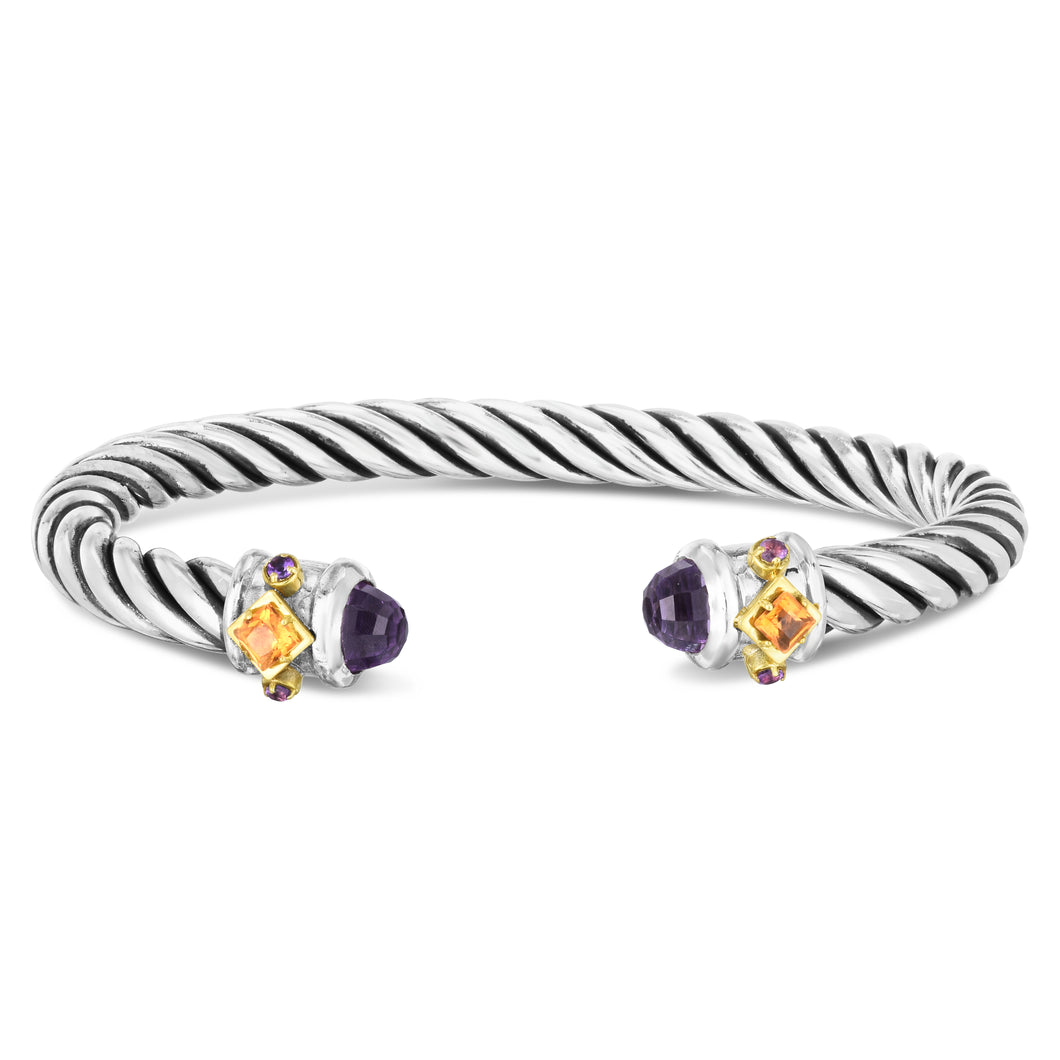Silver & 18K Amethyst Cable Renaissance Bangle