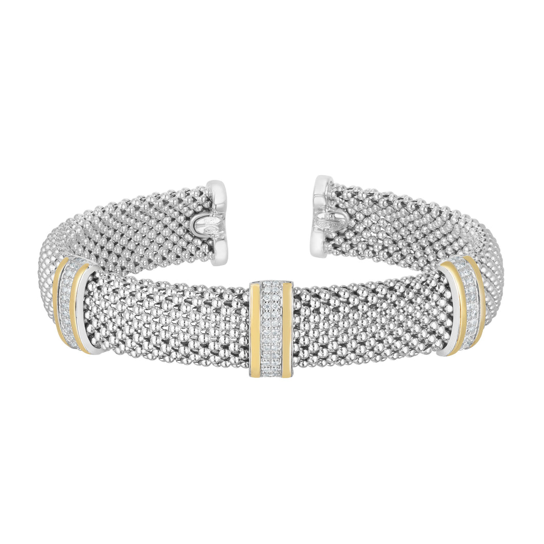 Sterling Silver & 18K Gold .39Ct Diamond Bar Cuff