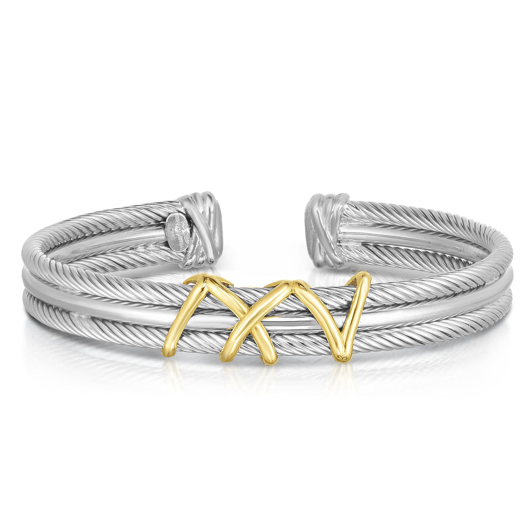 Sterling Silver & 18K Gold Italian Cable Filo Triple Cuff