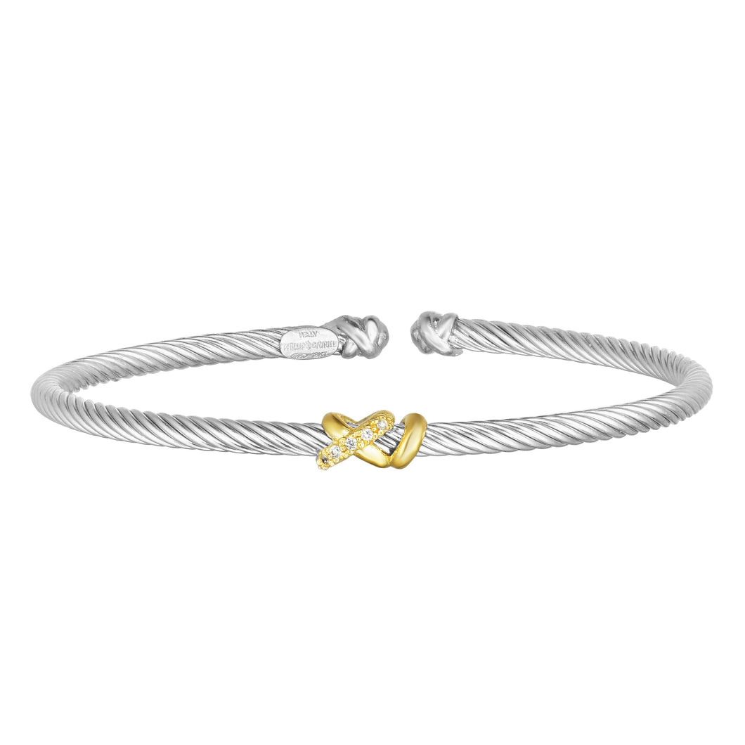 Sterling Silver & 18K Gold Italian Cable Diamond Filo Thin Cuff