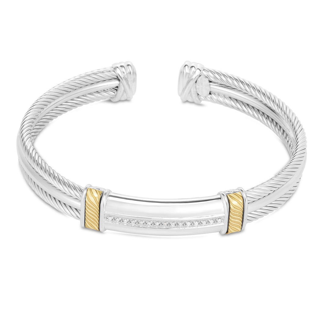 Sterling Silver, 18K Gold Triple Strand Cable Men's Cuff