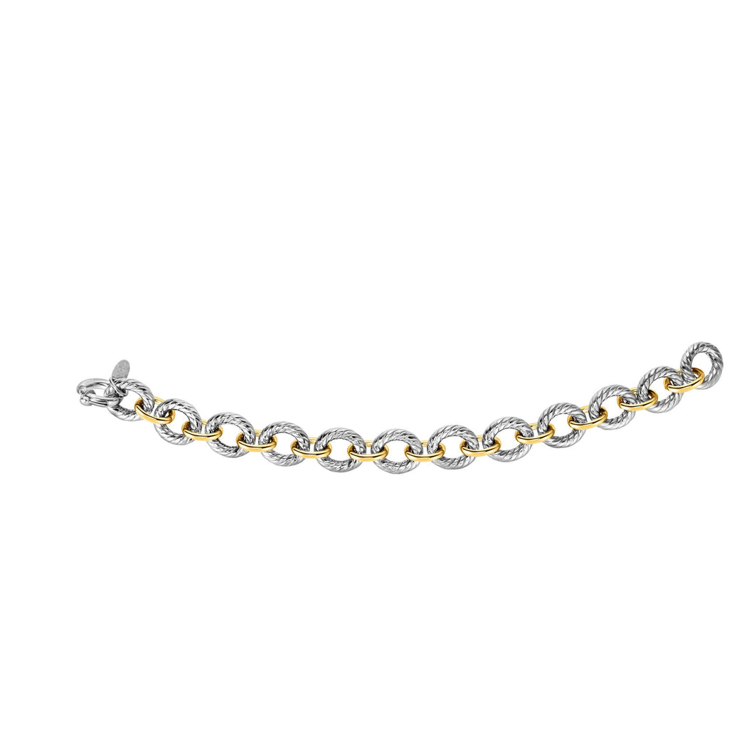 Sterling Silver &18K Gold Italian Cable Large Oval Link Bracelet