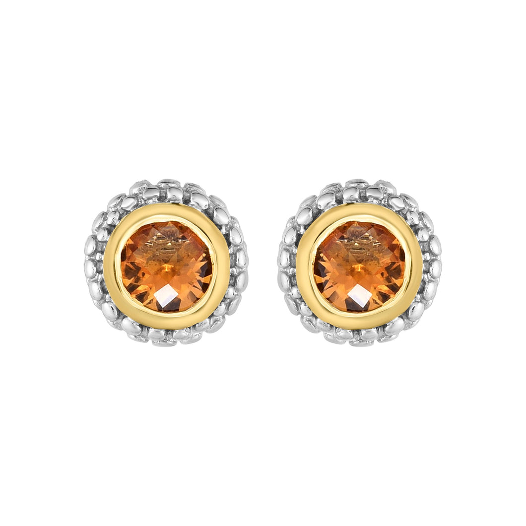 Sterling Silver & 18K Gold Popcorn Birthstone Stud Earrings