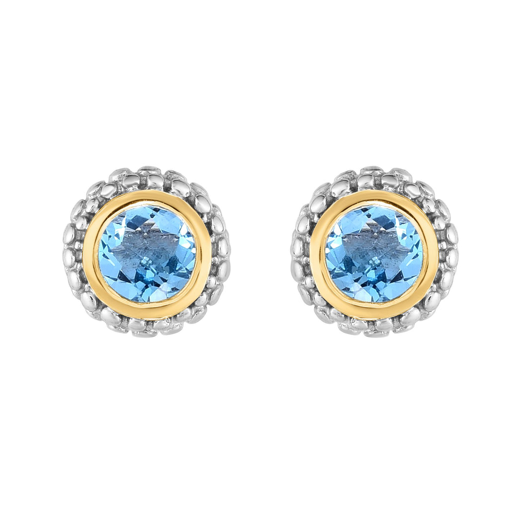 Sterling Silver & 18K Gold Popcorn Birthstone Stud Earrings