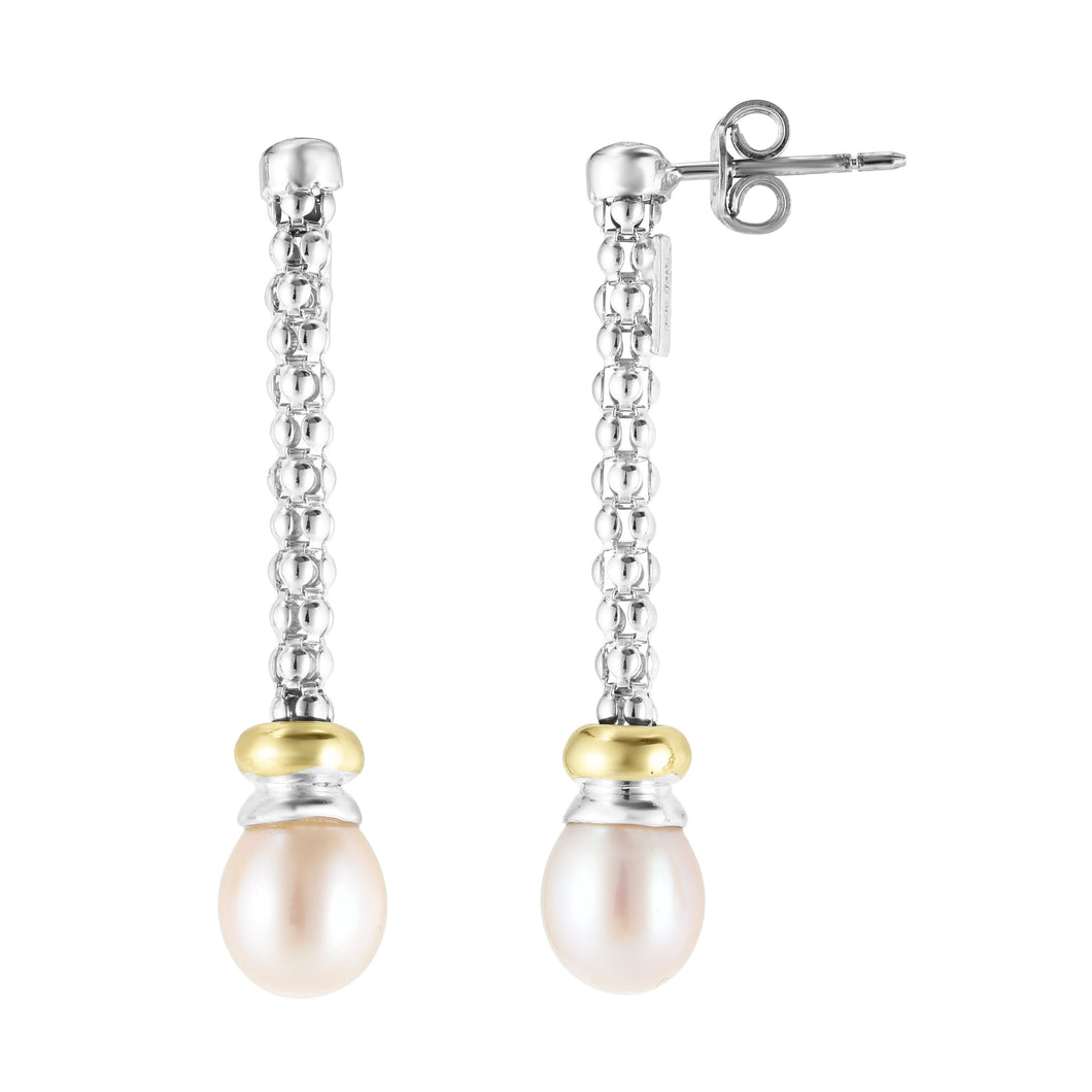 Sterling Silver & 18K Gold Popcorn Pearl Drop Earrings