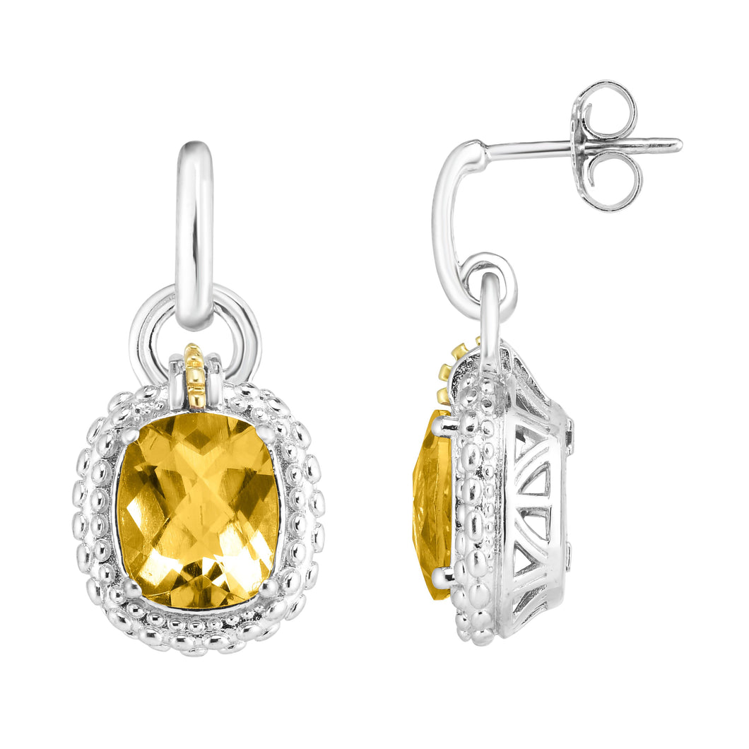Sterling Silver & 18K Gold Popcorn Large Gemstone Drop Earrings