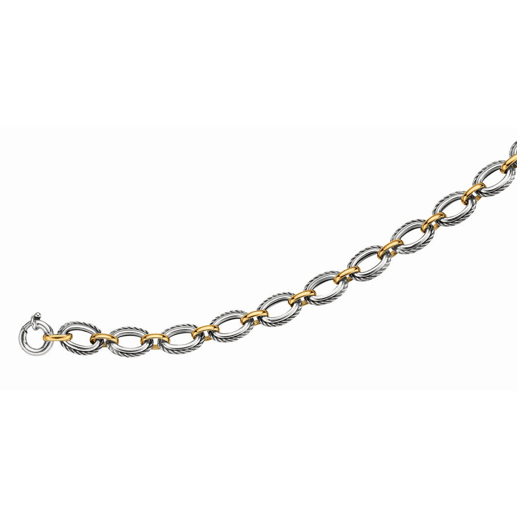 Silver & 18K Cable Open Link Bracelet
