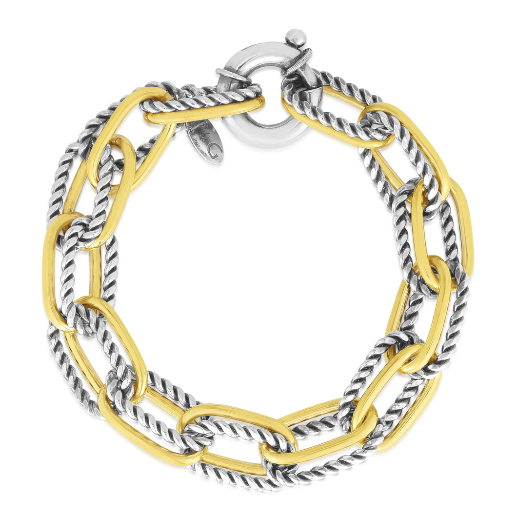 Paperclip Cable Double Link Bracelet in Silver & 18K Gold