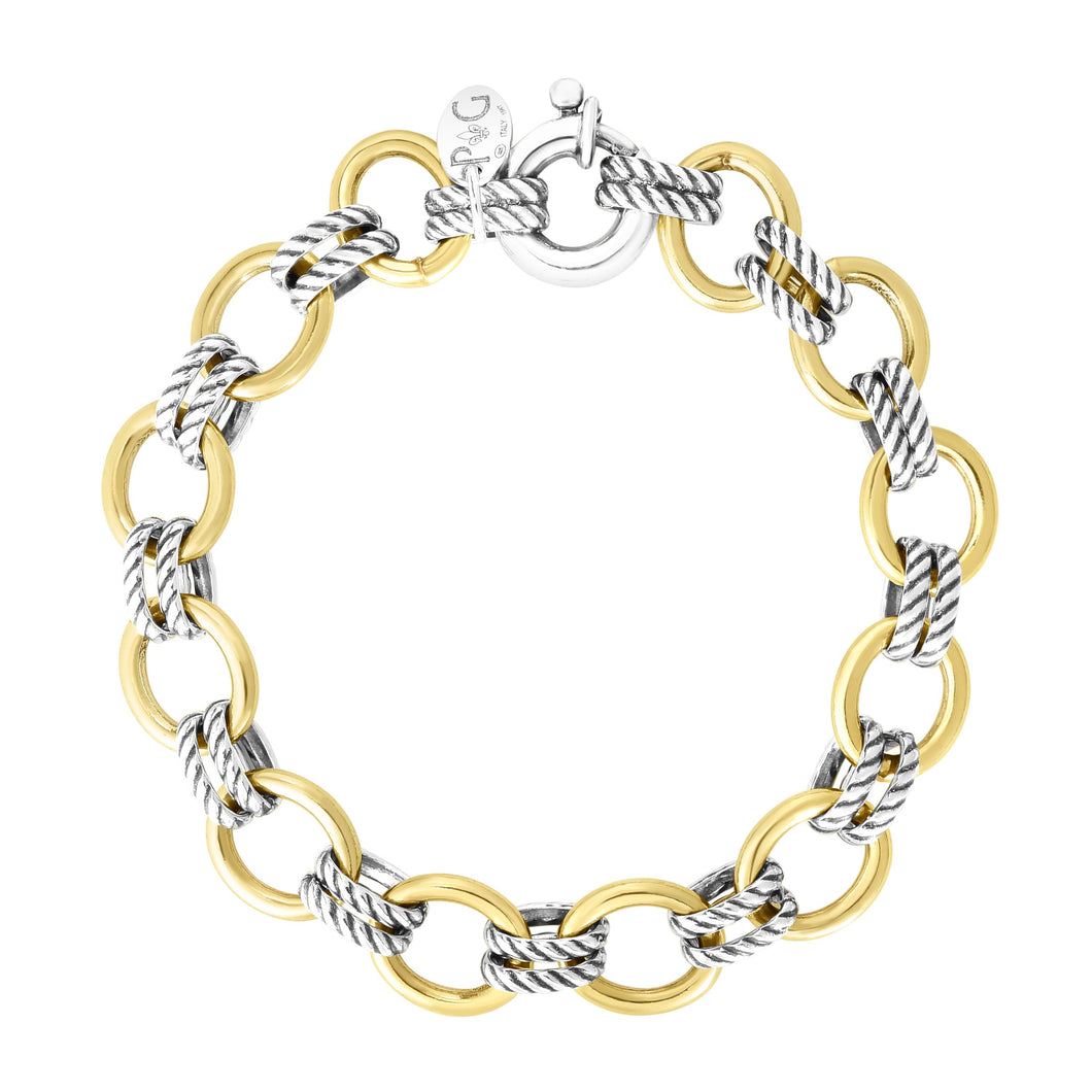 Sterling Silver & 18K Gold Italian Cable Doppia Link Bracelet
